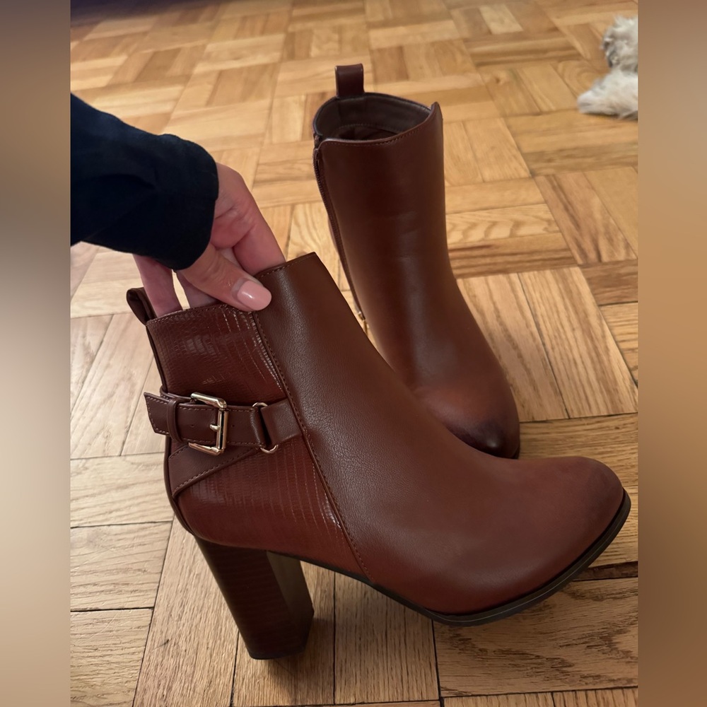 Brown heeled booties